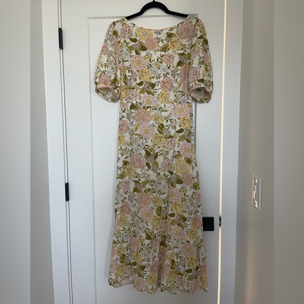 LIKE NEW Who What Wear Floral Long Sleeve Dress - Pink, Yellow, Green